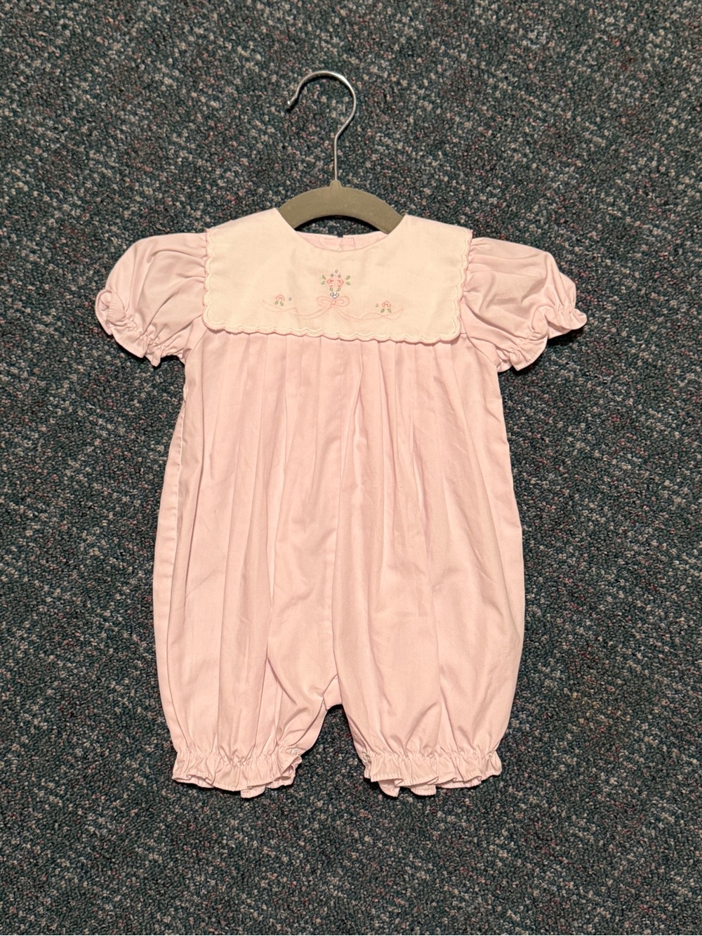 Vintage Pink Embroidered Baby Bubble Romper